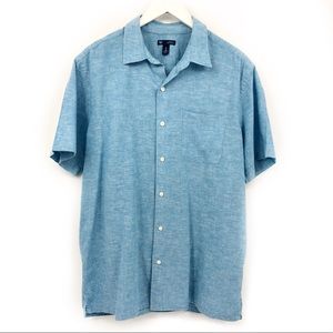 GAP Factory Blue Short Sleeve Linen Blend Shirt L